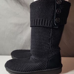 UGG Black Knit Boots with Sole Detail